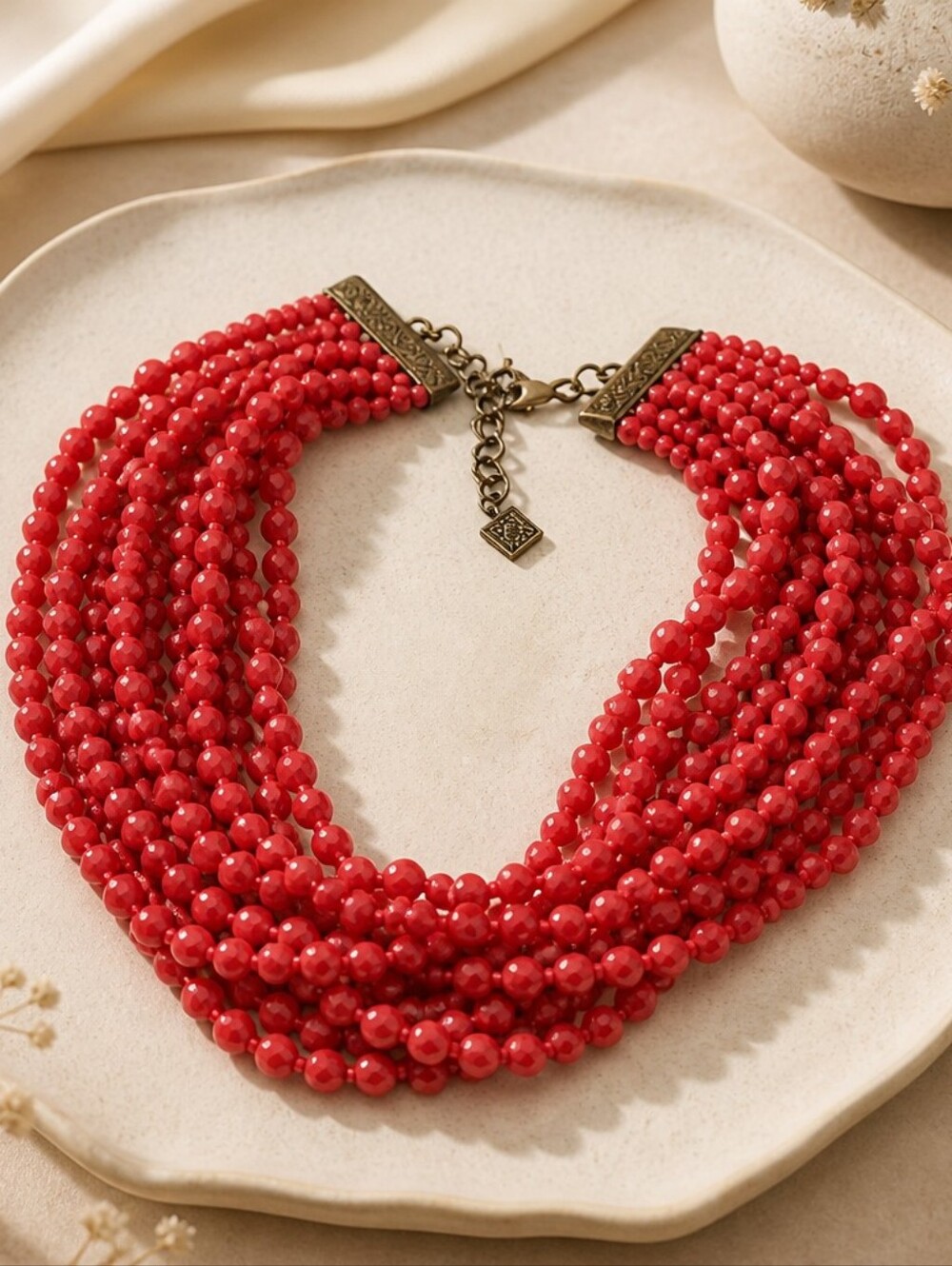Multilayer‎ ZENZII Vintage Red Beads necklace